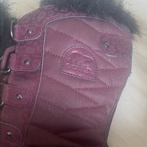 Sorel Maroon Quilted Boots with Fur Trim